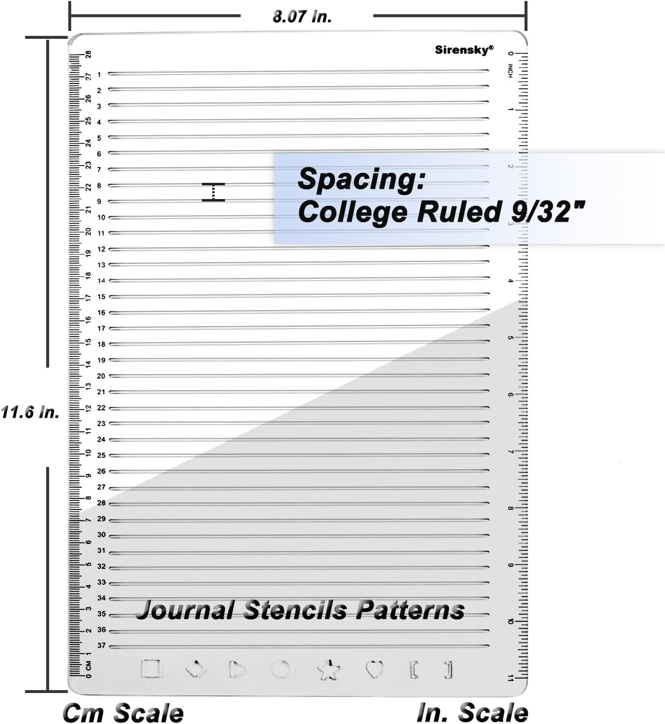 Straight Line Stencil Template College Ruled 9/32" Spacing,Line Drawing Stencil Lettering Guide 11 Inch,Scale Writing Calligraphy Ruler College Paper Template with Journal Stencils Patterns