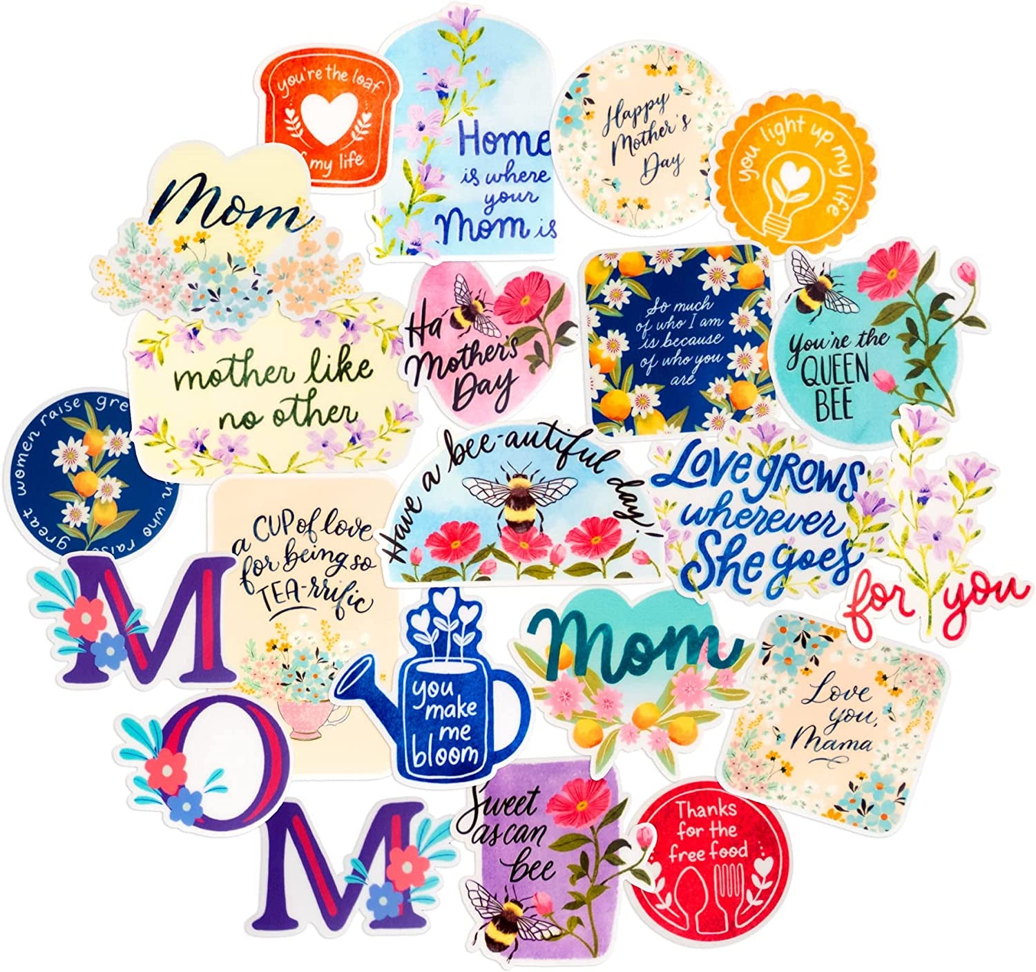 Heartfelt Mother'S Day Stickers (22 Pieces) - Floral Themed, Funny, Waterproof | Mom Stickers for Crafts, Scrapbooks, Water Bottles