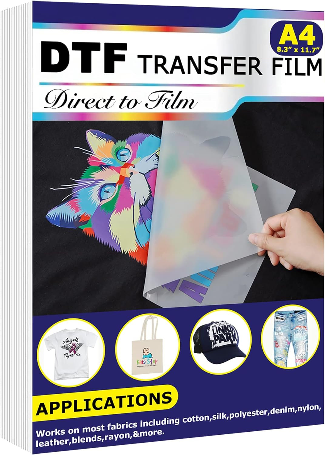 DTF Transfer Film(8.3" X 11.7")20 Sheets PET Direct to Film Heat Transfer Paper for All DTF&DTG Printer,Matte DTF Film for Sublimation Black White Light Dark Fabric T-Shirt