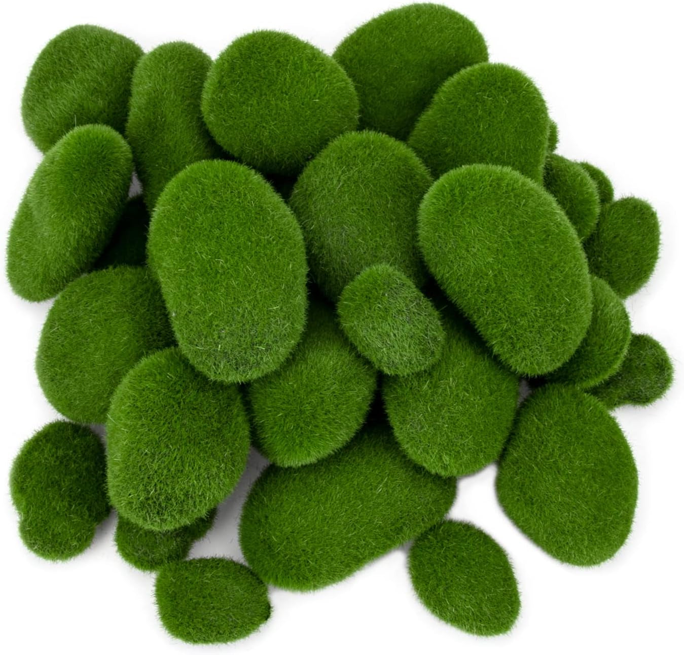 50 Pcs 5 Size Artificial Moss Rocks Decorative Faux Green Moss Covered Stones Fake Moss Balls for Garden Decor DIY Floral Arrangements Plant Poted Decoration