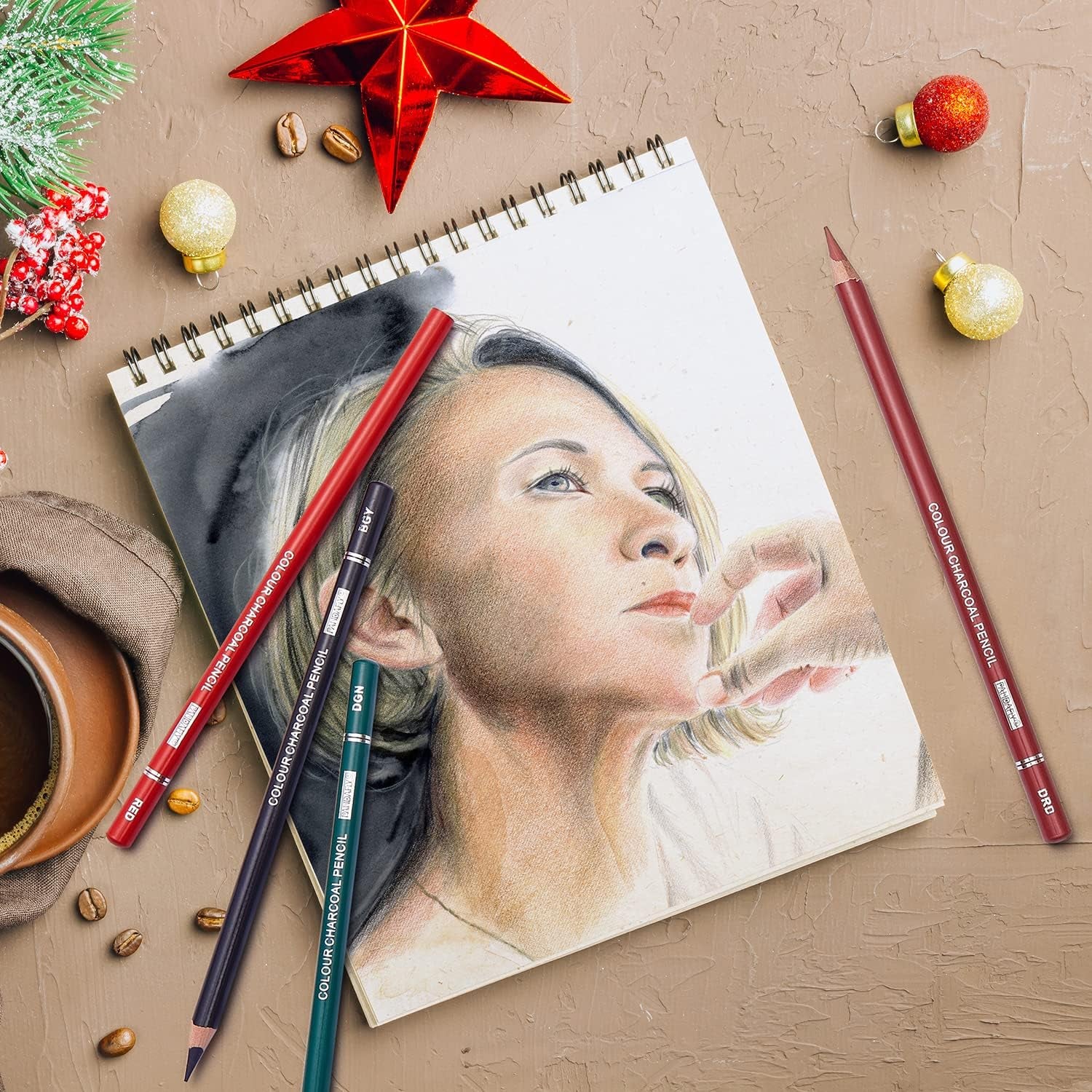 Professional Colored Charcoal Pencils Drawing Set, Skin Tone Colored Pencils, Pastel Chalk Pencils for Sketching, Shading, Coloring, Layering & Blending, 24 Colors