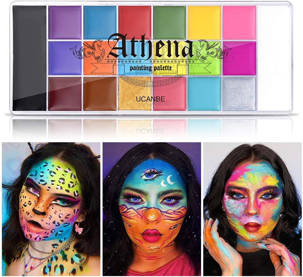 Athena Face Body Paint Oil Palette, Professional Flash Non Toxic Safe Tattoo Halloween FX Party Artist Fancy Makeup Painting Kit for Kids and Adult