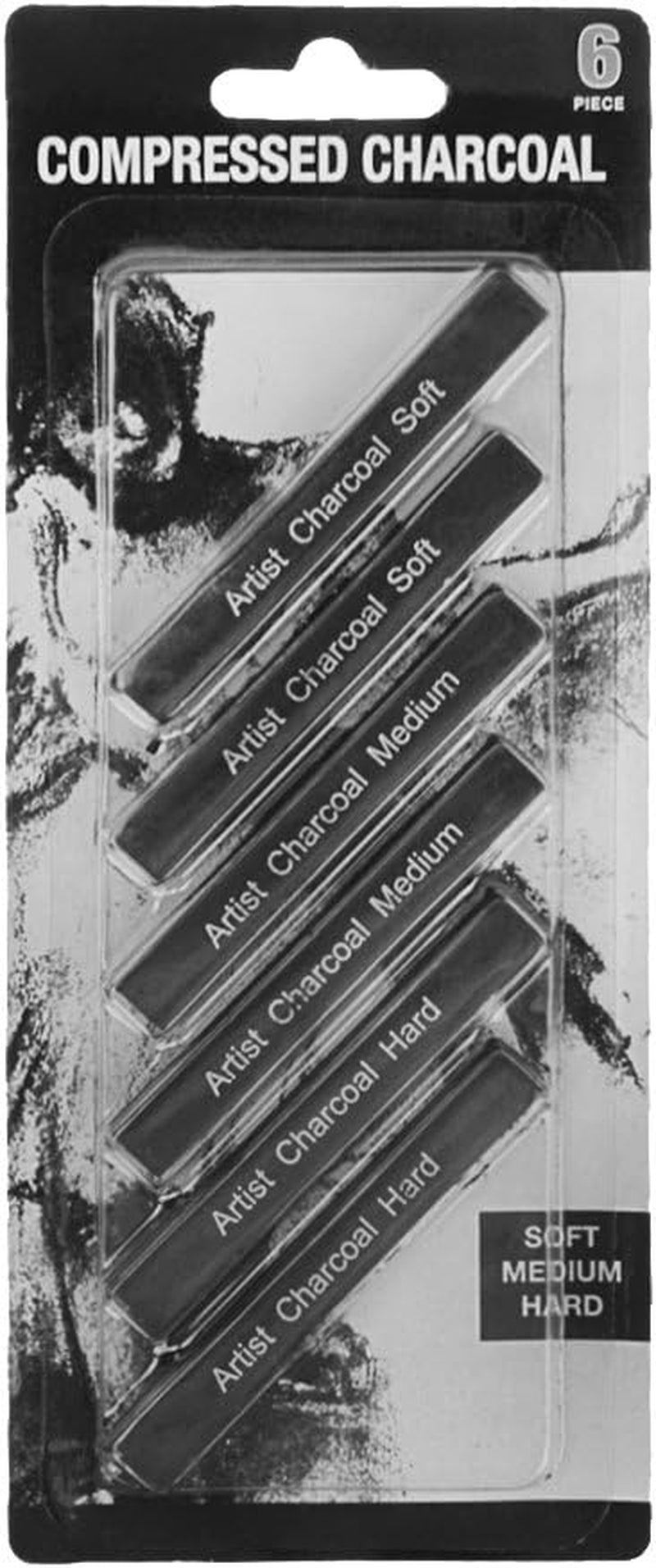 Artist Compressed Charcoal Sticks for Sketching, Drawing, Shading, Soft, Medium, Hard, Art Supplies Sketch Kits Tools, 6-Piece Boxed