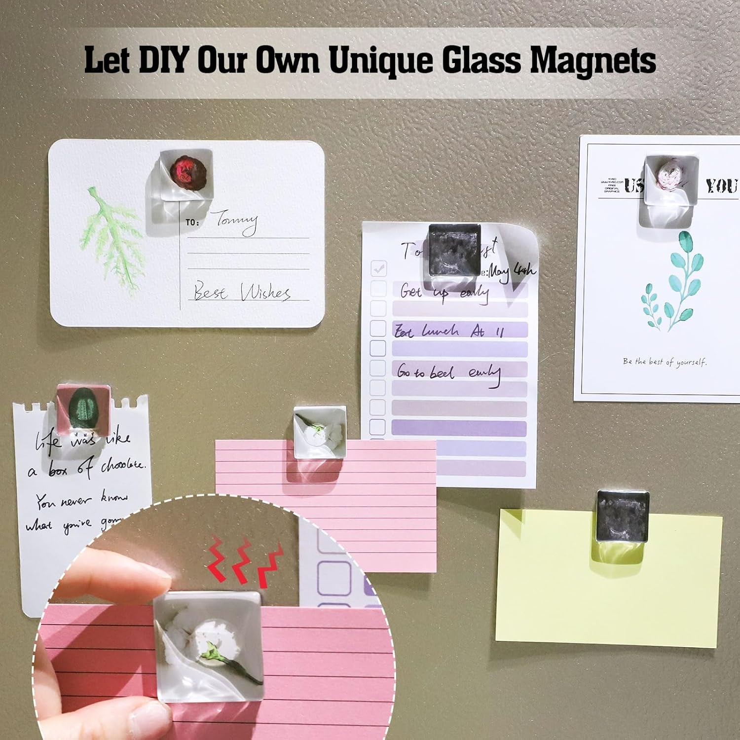 96Pcs Craft Magnets Glass Magnet with Adhesive Backing and Transparent Clear Glass Cabochons DIY Magnets for Fridge Refrigerator Magnets(Square,1.2 Inch)