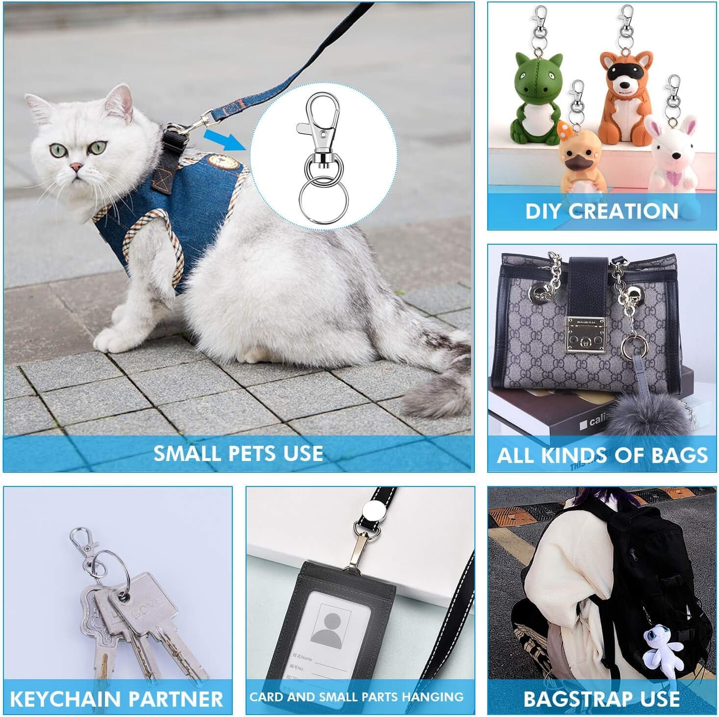 Key Chain Swivel Hooks,  100Pcs Keychain Hardware Metal Swivel Snap Hook Lanyard Clips Hooks with Keychain Rings for Keychain Hardware and Lanyard Charms