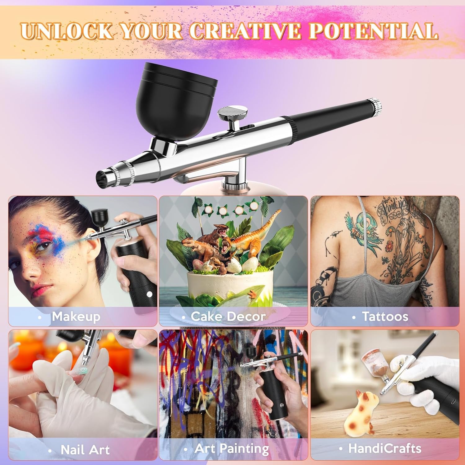Cordless Airbrush Kit, Airbrush Kit with 0.3Mm Tip, Handheld Rechargeable Air Brush with Compressor for Makeup, Nailart, Painting, Cake, Cookie, Model