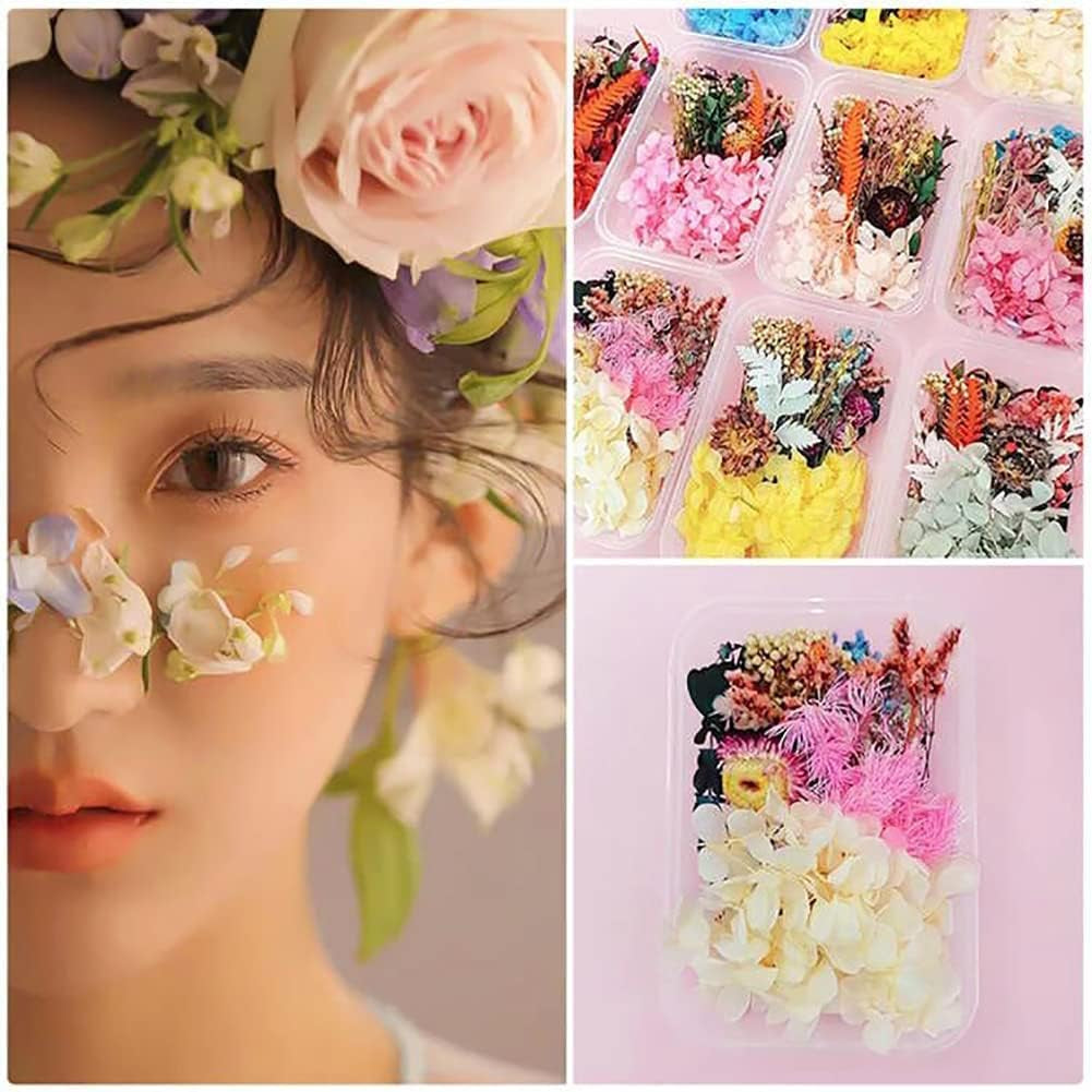 Dried Flowers for Resin Jewelry Molds with Tweezers, Real Pressed Dry Flower Leaves Mixed Multiple Colorful, for DIY Crafts Nail Art Candle Soap Making Phone Case Jewelry Pendant Floral Decors