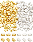 160Pcs 2-Hole Seed Beads 24K Gold 925 Sterling Silver Plated Tila Beads Multi-Strand Linking Connectors Synthetic Hematite Beads for Cord Bracelets Necklace Jewelry Making