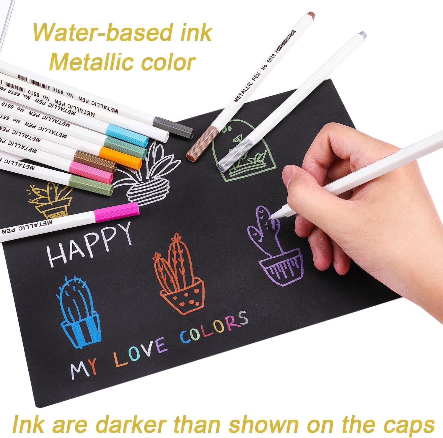 Metallic Marker Pens, 12 Colors Hard Fine Tip Metallic Markers for Black Paper, Adult Coloring, Card Making, Rock Painting, Scrapbooking Crafts, DIY Photo Album