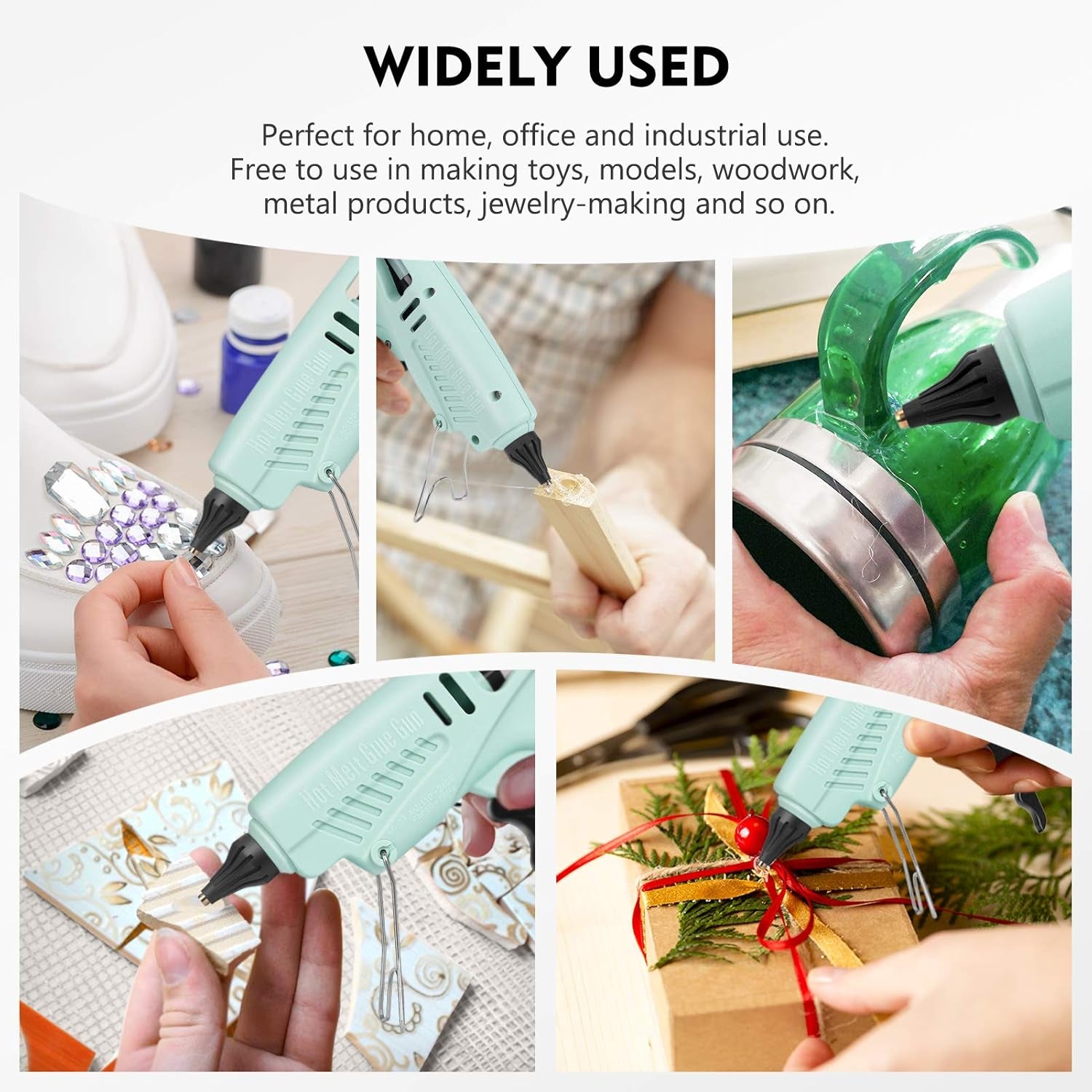 60/100W Hot Glue Gun Full Size with 15 Pcs Hot Glue Sticks (0.43 X 5.9 Inch) and Carry Case, Dual Power High Temp Melt Glue Gun Kit with Finger Caps, Mat for Arts Craft, Household, Green