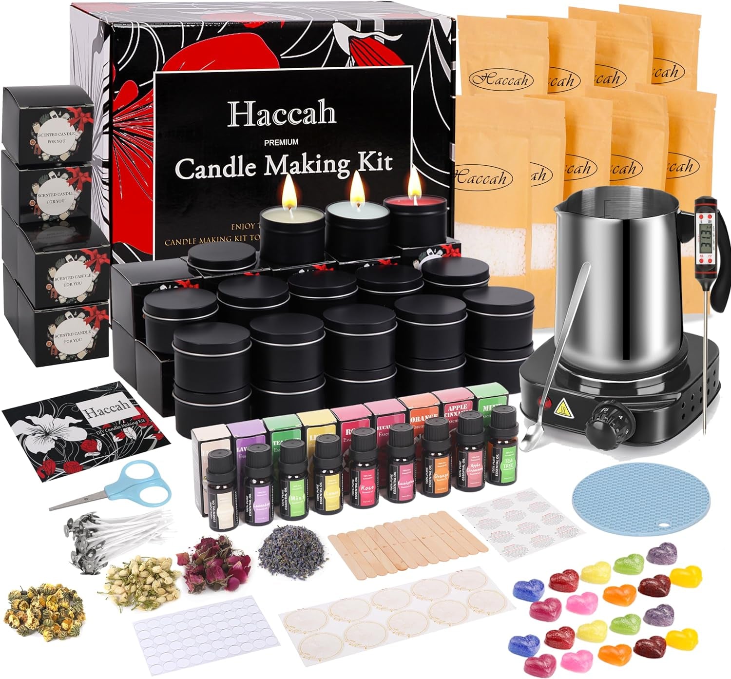 Complete Candle Making Kit,Candle Making Supplies,Diy Arts and Crafts Kits for Adults,Beginners,Kids Including Wax, Wicks, 6 Kinds of Scents,Dyes,Melting Pot,Candle Tins