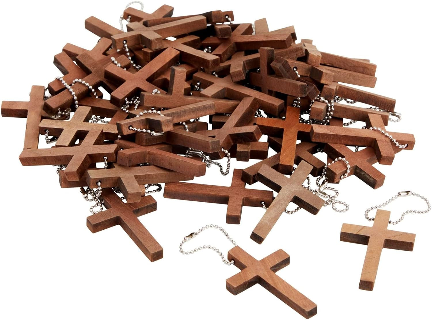 50-Pack Mini Wooden Cross Keychains Bulk for Christian Party Favors, Easter Crafts, Necklace and Bracelet Charms for Jewelry Making (1.2X1.7 In)