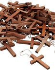 50-Pack Mini Wooden Cross Keychains Bulk for Christian Party Favors, Easter Crafts, Necklace and Bracelet Charms for Jewelry Making (1.2X1.7 In)