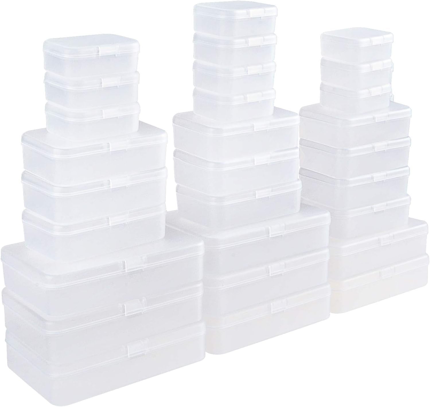 28 Pieces Mixed Sizes Rectangular Empty Mini Plastic Storage Containers with Lids for Small Items and Other Craft Projects (Clear)