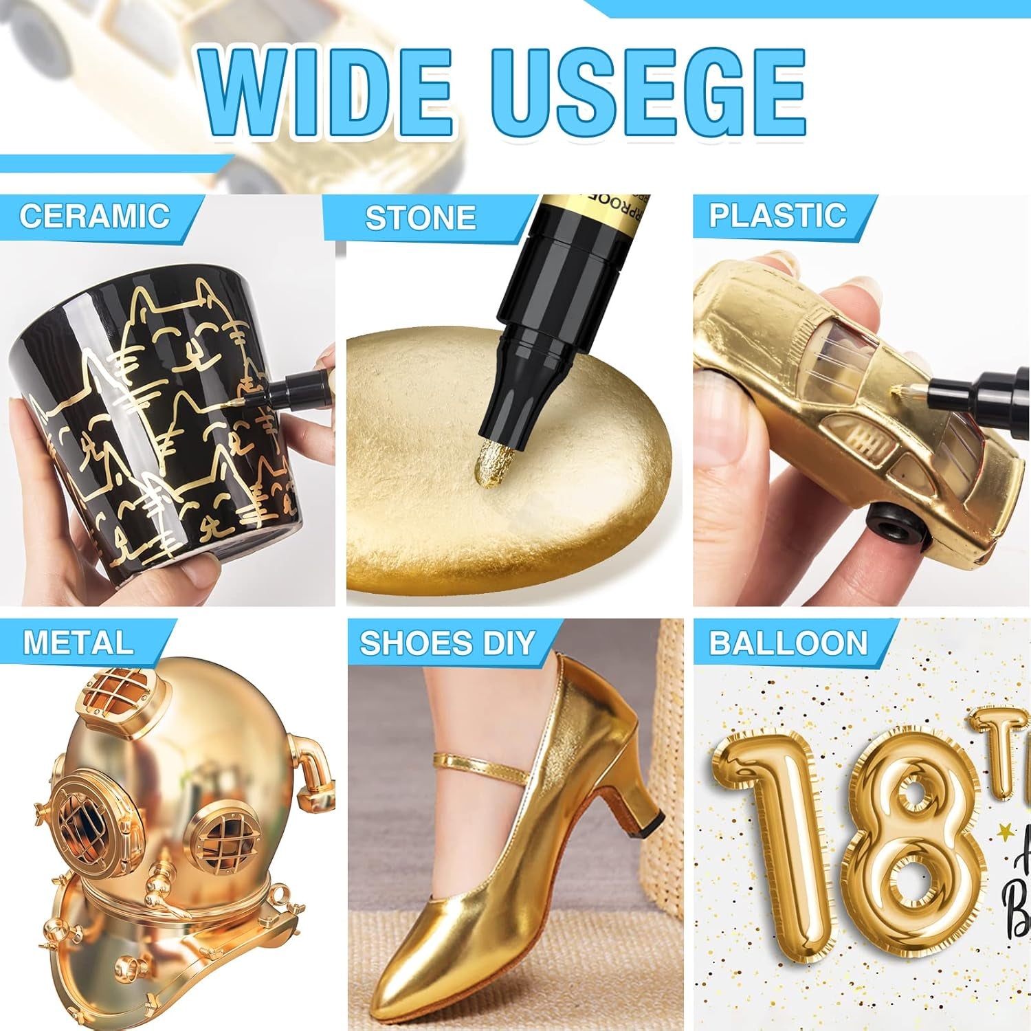 5 Liquid Gold Paint Pens for Art, Mirror Chrome Marker, Reflective Gloss Permanent Marker, Touch up Repair Paint Pen for Model, Wood, Rock, Glass, and Christmas Ornaments Craft (2-3Mm / 1Mm / 1-3Mm)