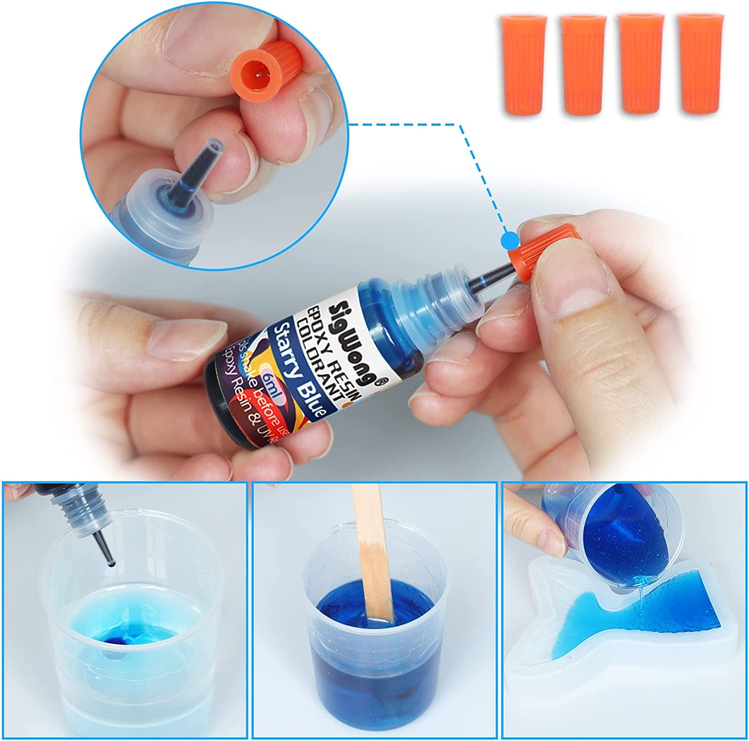Epoxy Resin Pigment - 24 Colors Liquid Translucent Epoxy Resin Colorant, Highly Concentrated Dye for DIY Jewelry Making, Paint, Craft - 6Ml Each, with 6 Colors Resin Glitter