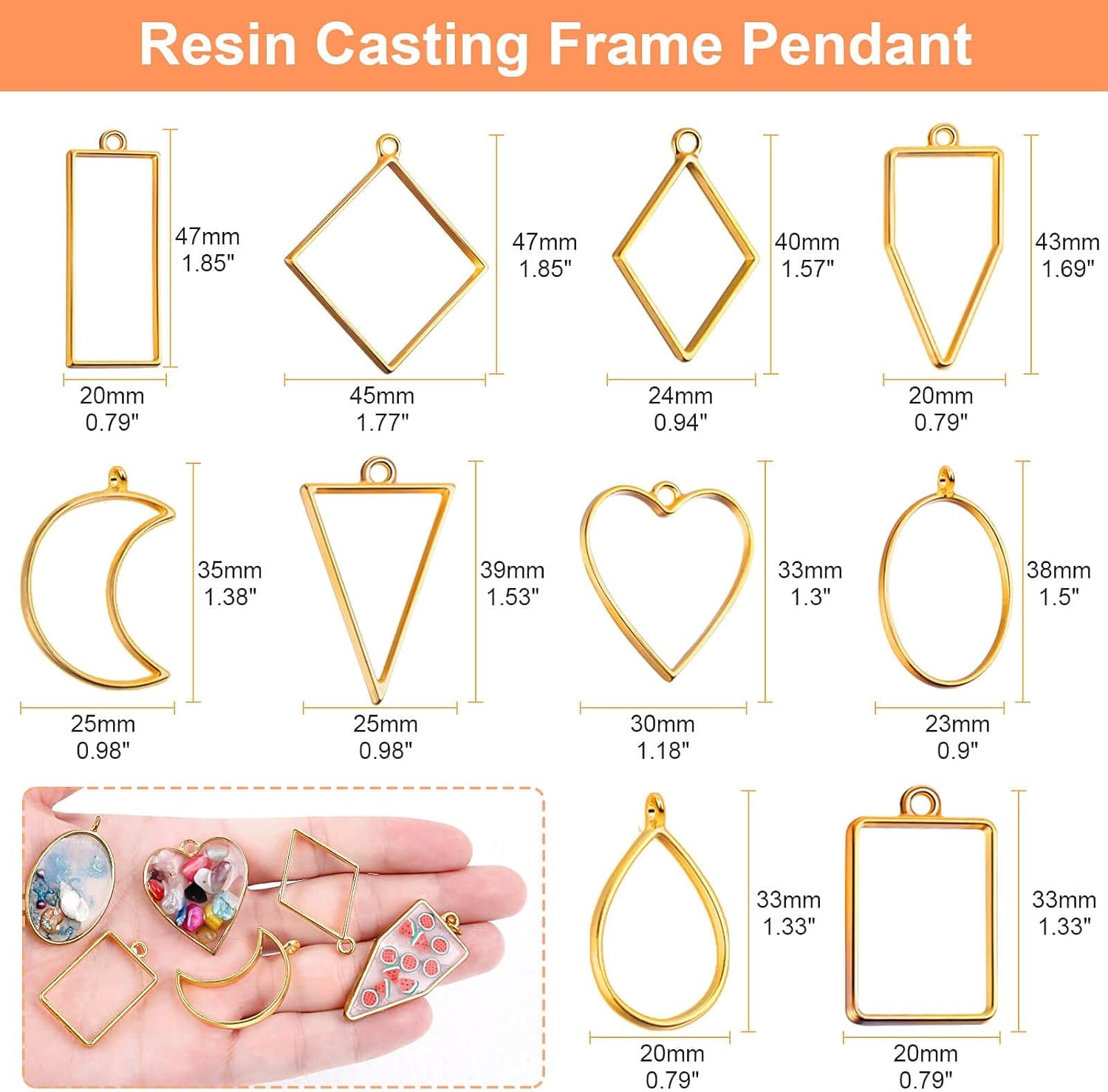 Open Bezels for Resin,80 Pcs of Resin Casting Frame Pendant, Open Frame Pendant, Open Back Frame Pendant, Geometric Hollow Mold Pendant, Frame Pendants for Earrings, Necklace, Bracelet, DIY Crafts