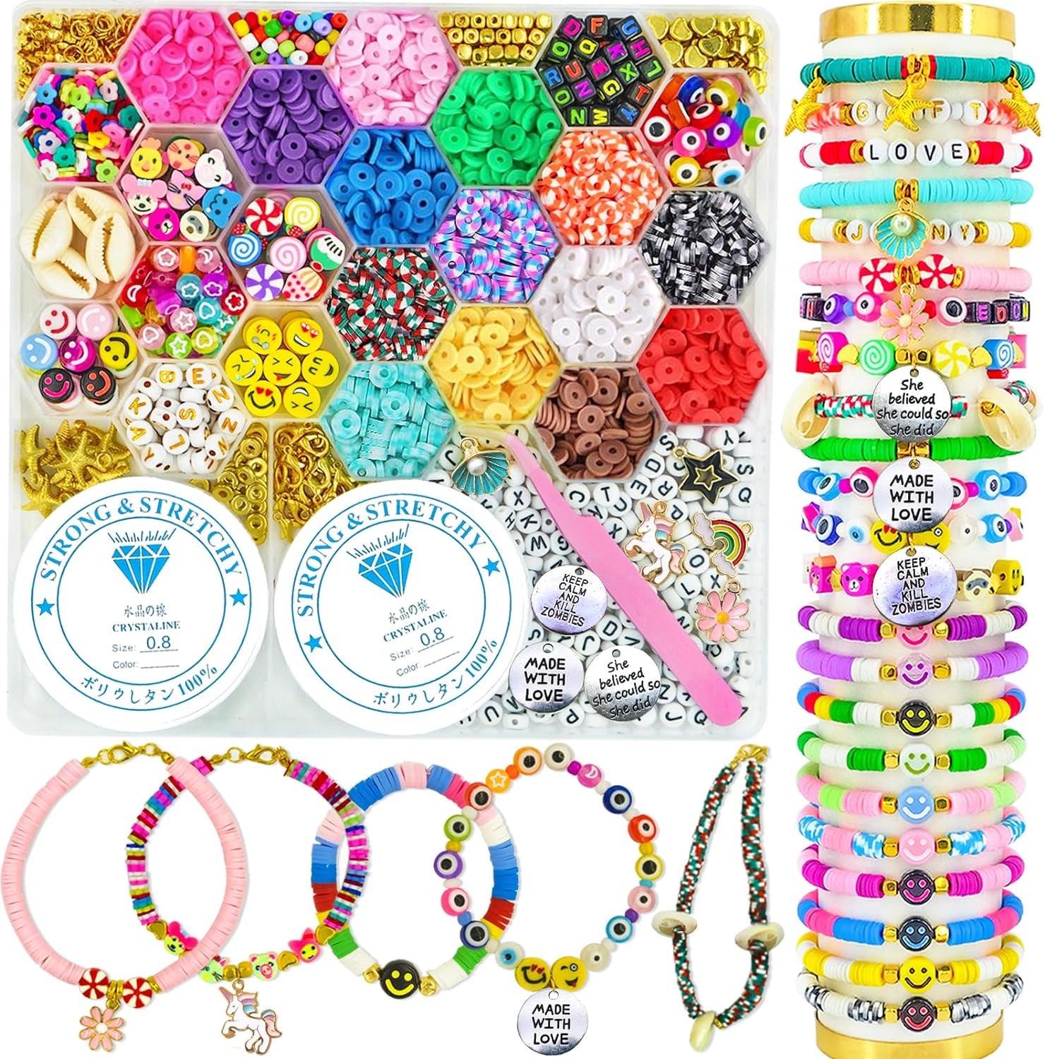 Flat Clay Beads Bracelet Making Kit Jewelry Making Kit for Beginner, 6Mm Flat Polymer Heishi Beads Letter Bead Friendship Bracelet Beads DIY Arts and Crafts Kit, Gifts Toys for Girls Age 6-12 (3000+)