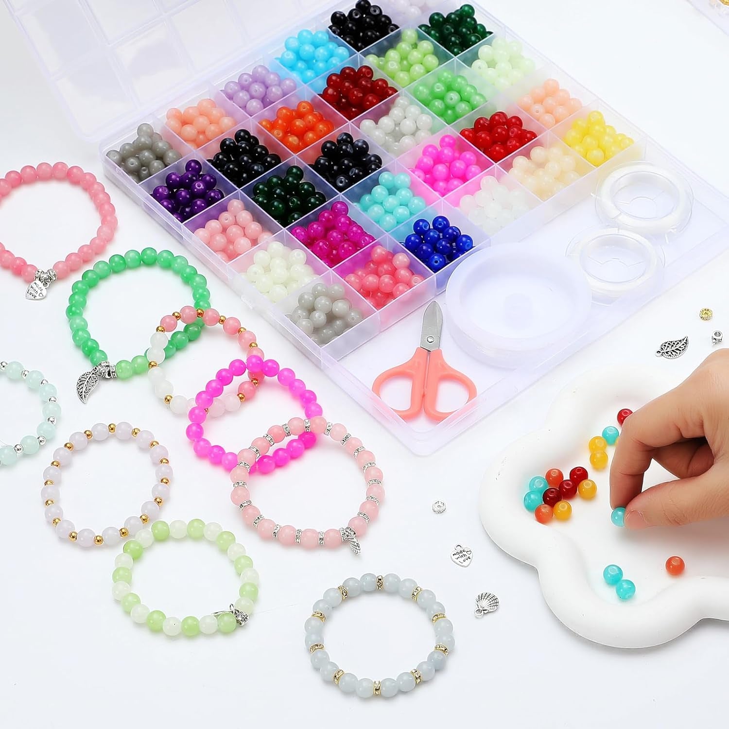 2005PCS 60 Colors Glass Beads for Jewelry Making 8Mm Glass Beads for Bracelets round Beads Bracelet Making Kit for DIY Crafts Gifts Suitable for Women Adults Birthday Party