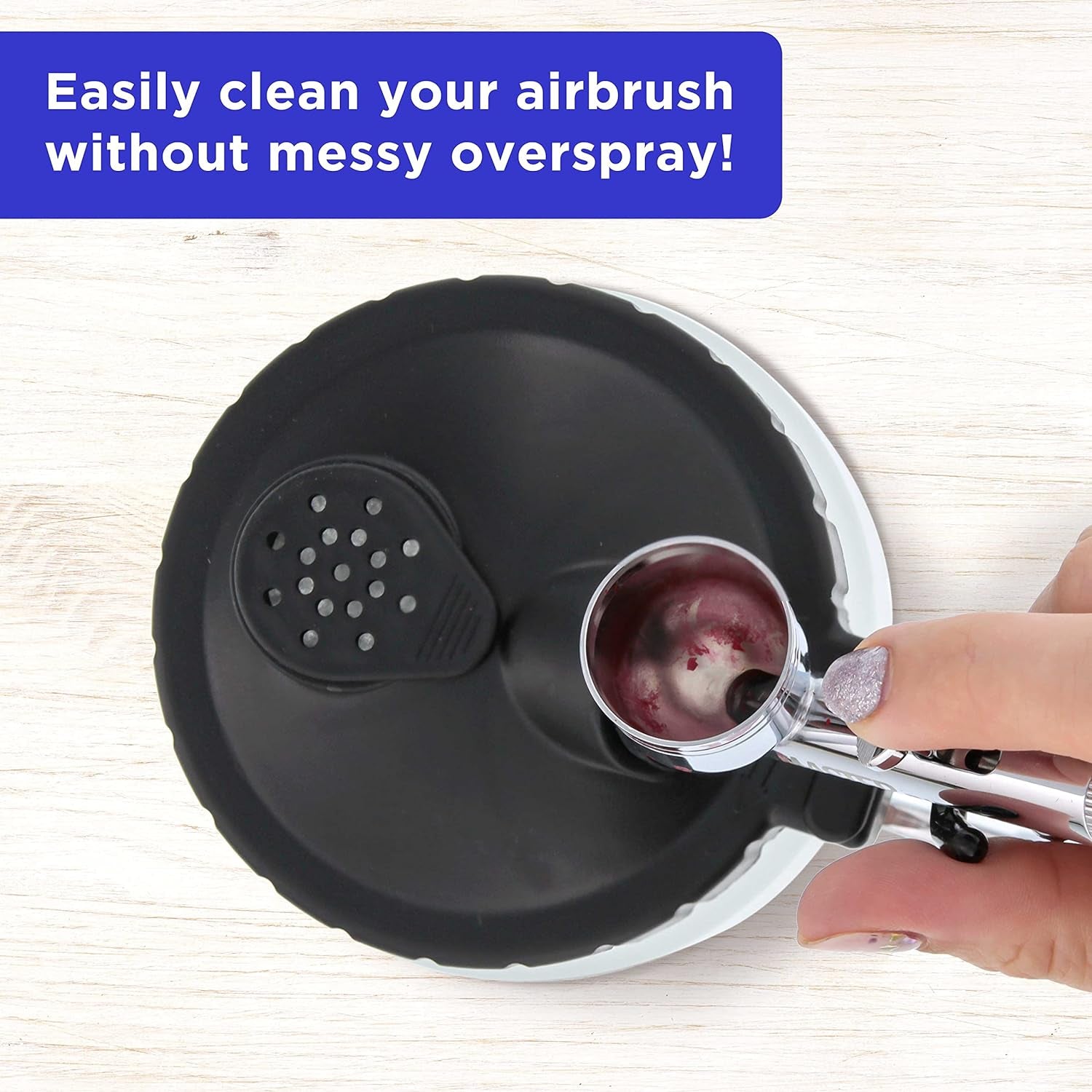 Deluxe Airbrush 3 in 1 Cleaning Pot with Holder; Cleans Airbrush, Holds Airbrush, Color Palette Lid, Filters
