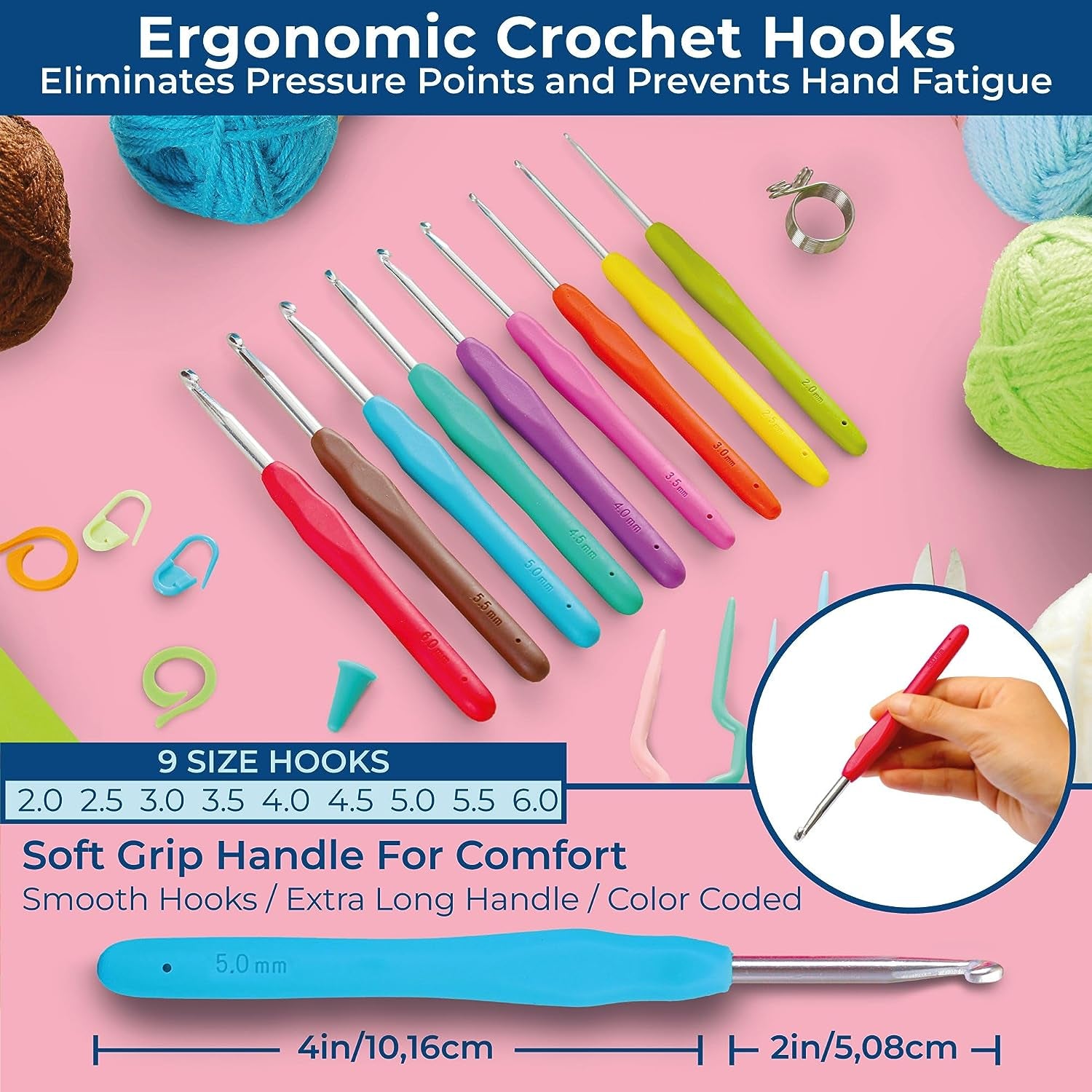 Ultimate Beginner Crochet Kit for Adults and Kids - Learn to Crochet with Complete Crochet Starter Kit - Perfect Crocheting Kit for Beginners - Includes 20 Yarn Skeins, 9 Hooks, Crochet Book