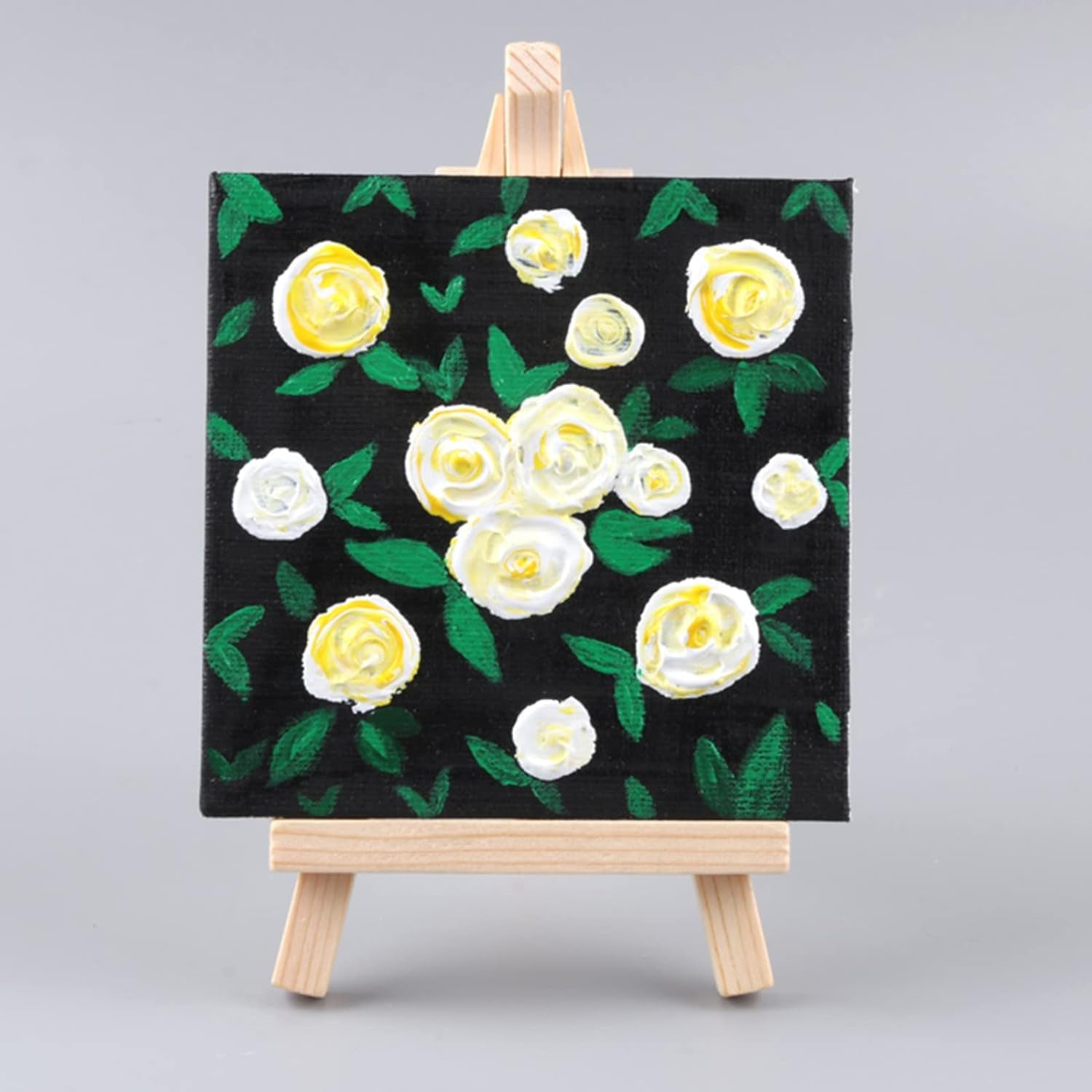 24 Pack 4&quot; X 4&quot; Mini Canvas and Easel Set, Small Art Easel Stand with Canvas Set, Tabletop Wooden Display Stand and Canvas Panels for Artist, Students, Adults, Kids Painting