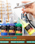 24 Colors Airbrush Paint Set (30 Ml/1 Oz) with Thinner & Cleaner, Ready to Spray, Opaque & Neon Colors, Water-Based, Premium Acrylic Airbrush Paint Kit for Beginners, Hobbyist and Artists
