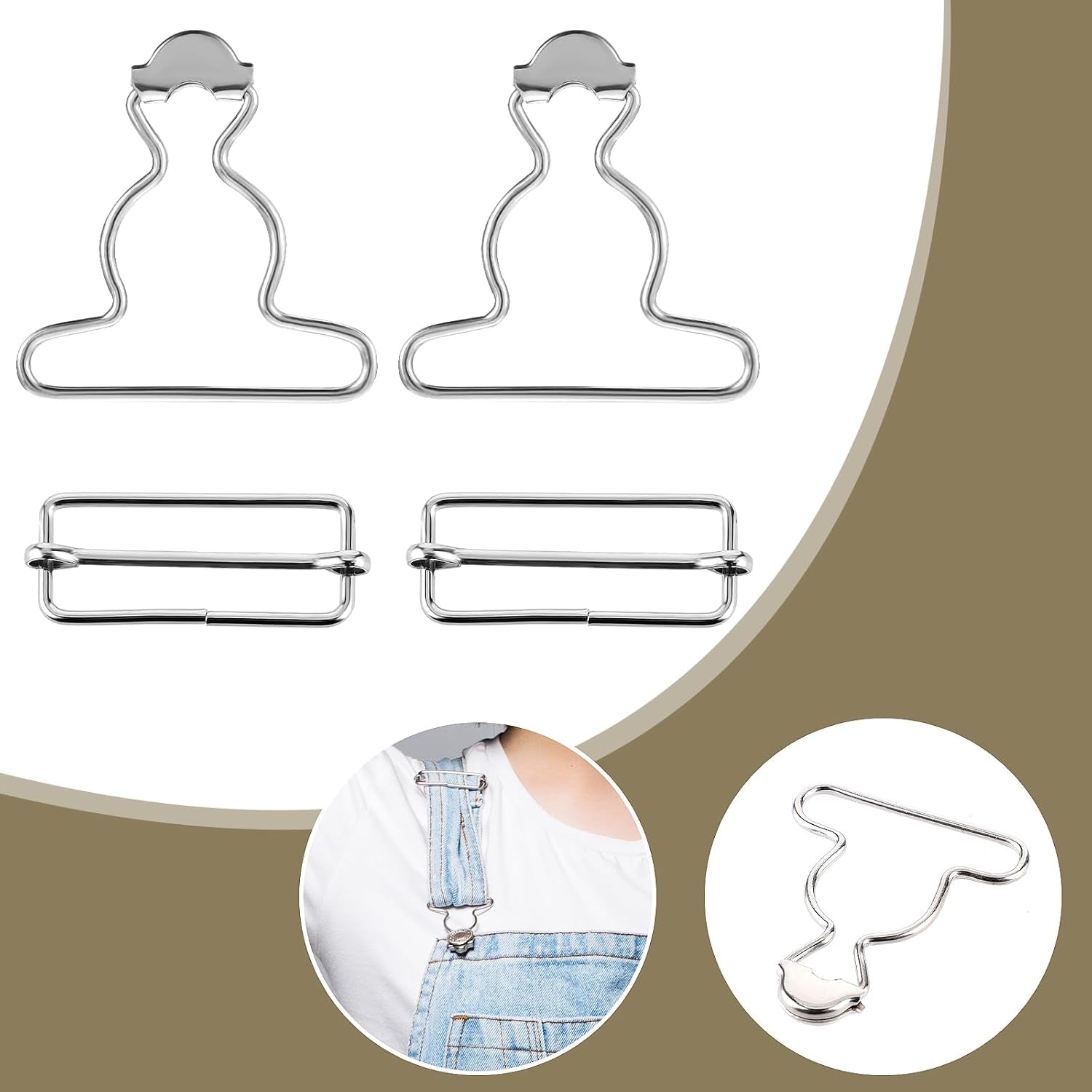 2 Pairs Metal Overall Buckles Suspender Buckle with Rectangle Adjustable Overall Bib Clips Replacement No-Sew Button