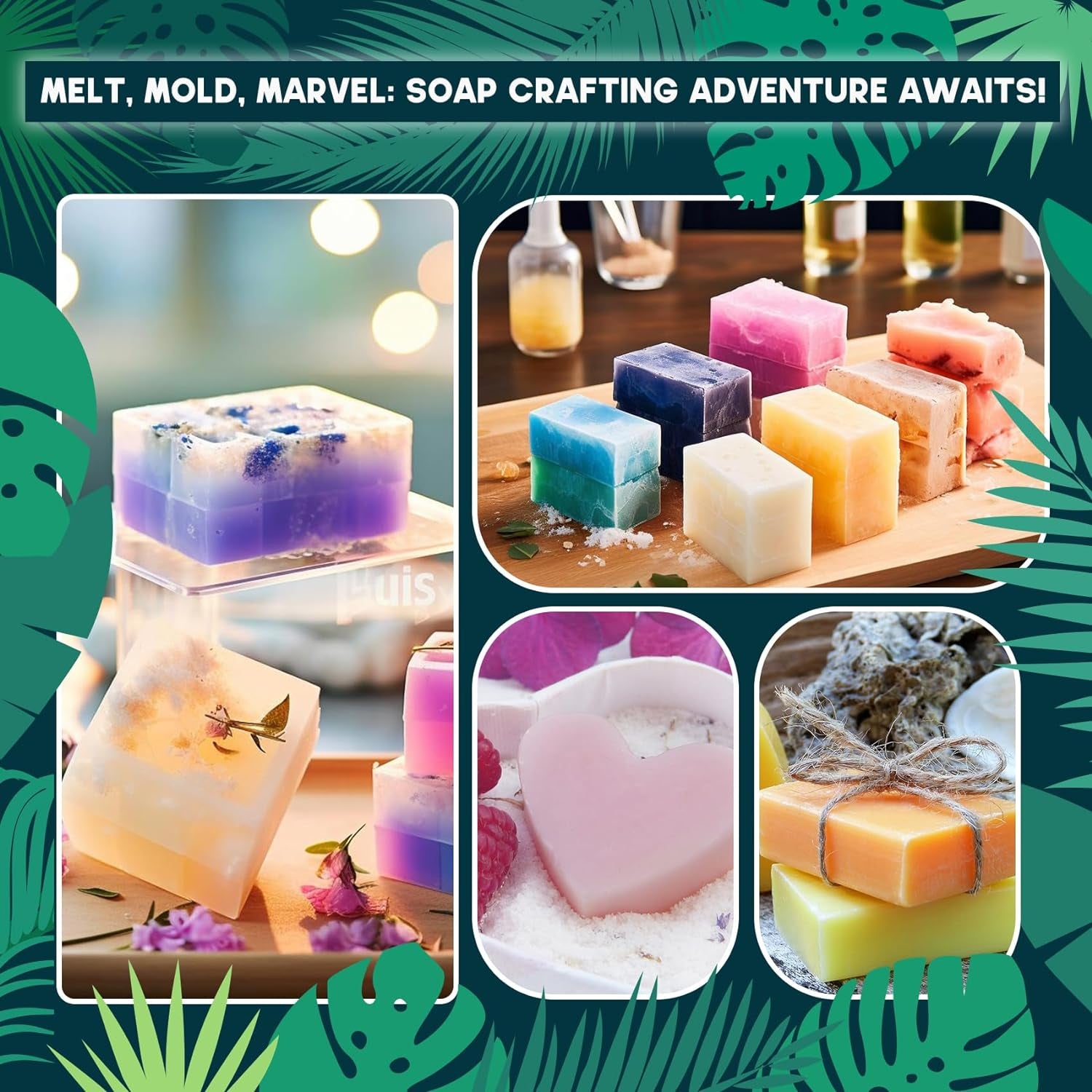 Soap Making Kit for Adults & Kids - Soap Making Supplies with 2Lbs Glycerin Soap Base, Silicone Molds, Dried Petals, Fragrance Oils, Pigments & More - Fun, Easy, Creative DIY Craft Kits
