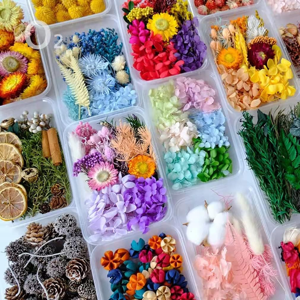 Dried Flowers for Resin Jewelry Molds with Tweezers, Real Pressed Dry Flower Leaves Mixed Multiple Colorful, for DIY Crafts Nail Art Candle Soap Making Phone Case Jewelry Pendant Floral Decors
