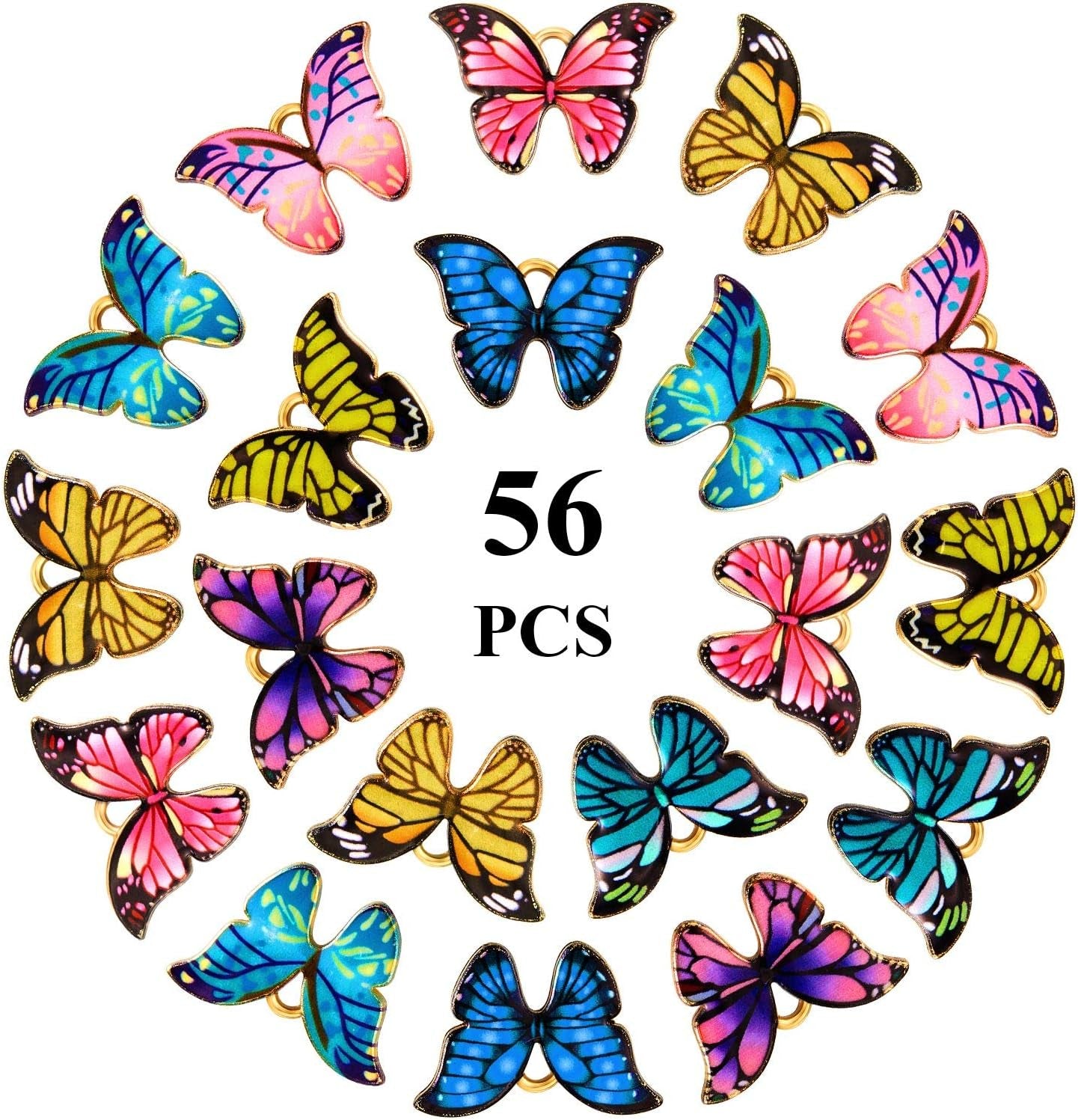 56 Pieces Butterfly Charms Butterfly Pendants Kawaii Charms for Jewelry Making DIY Necklace Bracelets Accessories