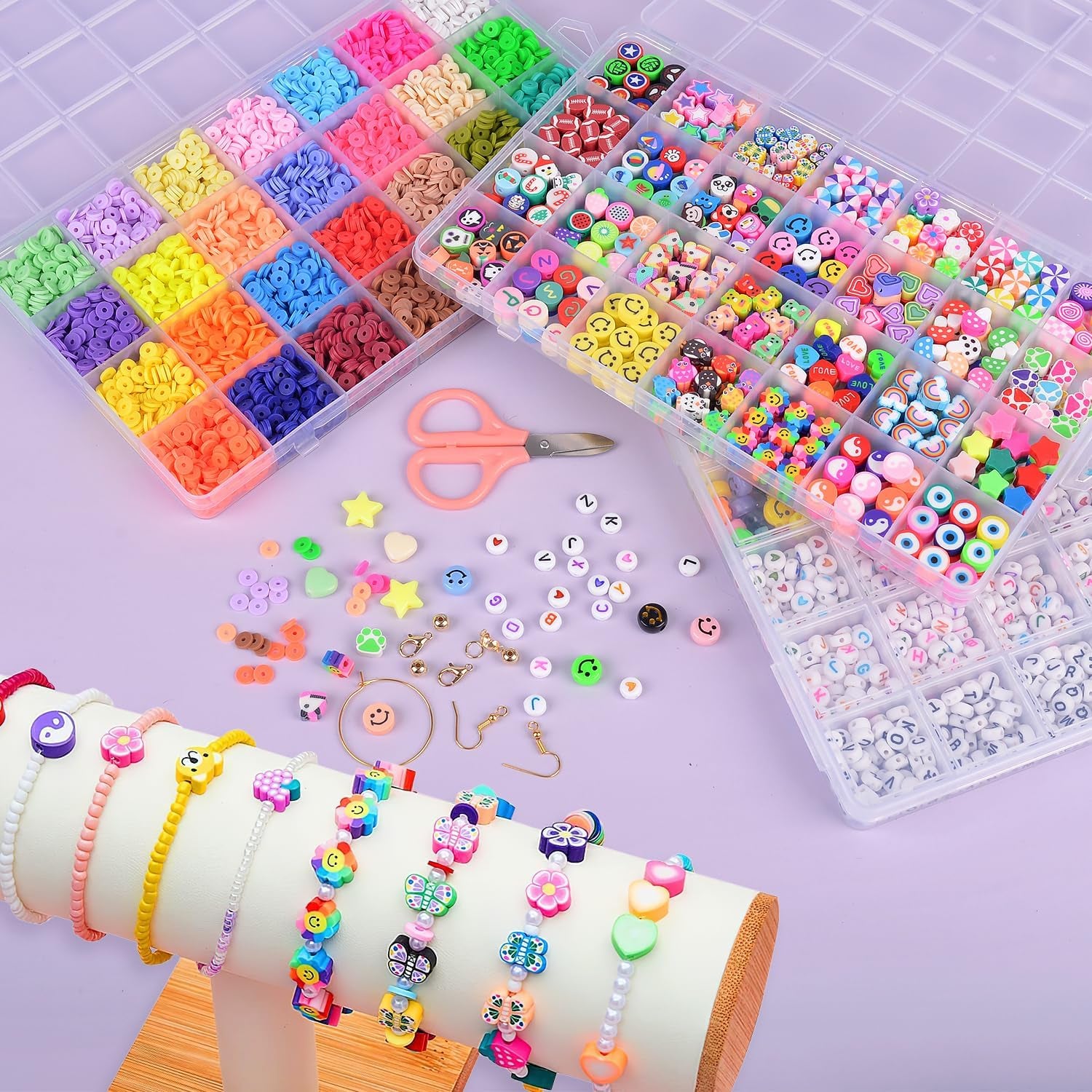 Clay Beads Bracelet Making Kit 10000 PCS 56 Colors Flat round Polymer Heishi Beads Kit with Letter Beads for Jewelry Bracelets Necklace Making