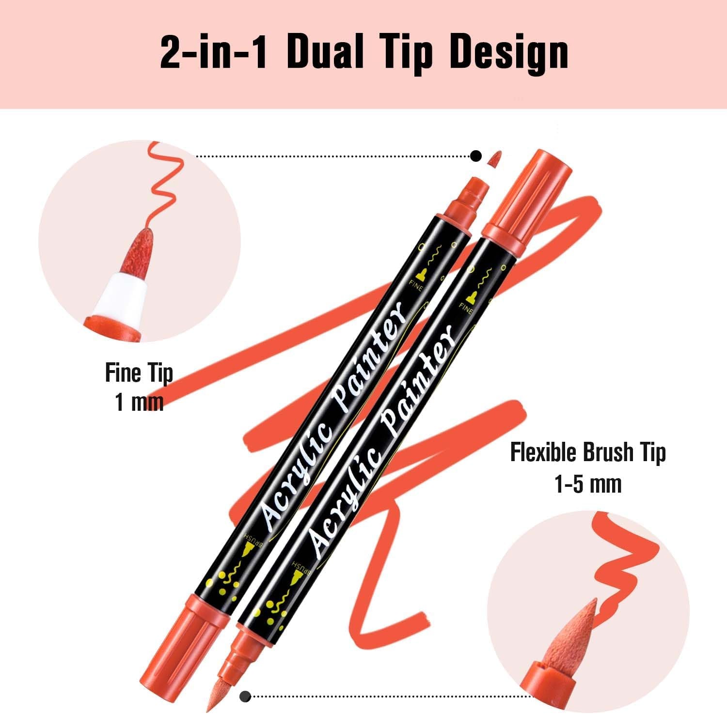 36 Colors Dual Tip Acrylic Paint Pens, Brush and Fine Tip Acrylic Paint Markers for Wood, Rock, Canvas, Glass, Ceramic, Plastic, Easter Egg Decorating, Card Making, DIY Crafts