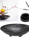 Japanese Ikebana Kit Floral Frog Flower Container with Kenzan Needle Straightening Tool (Large Tripod Bowl)