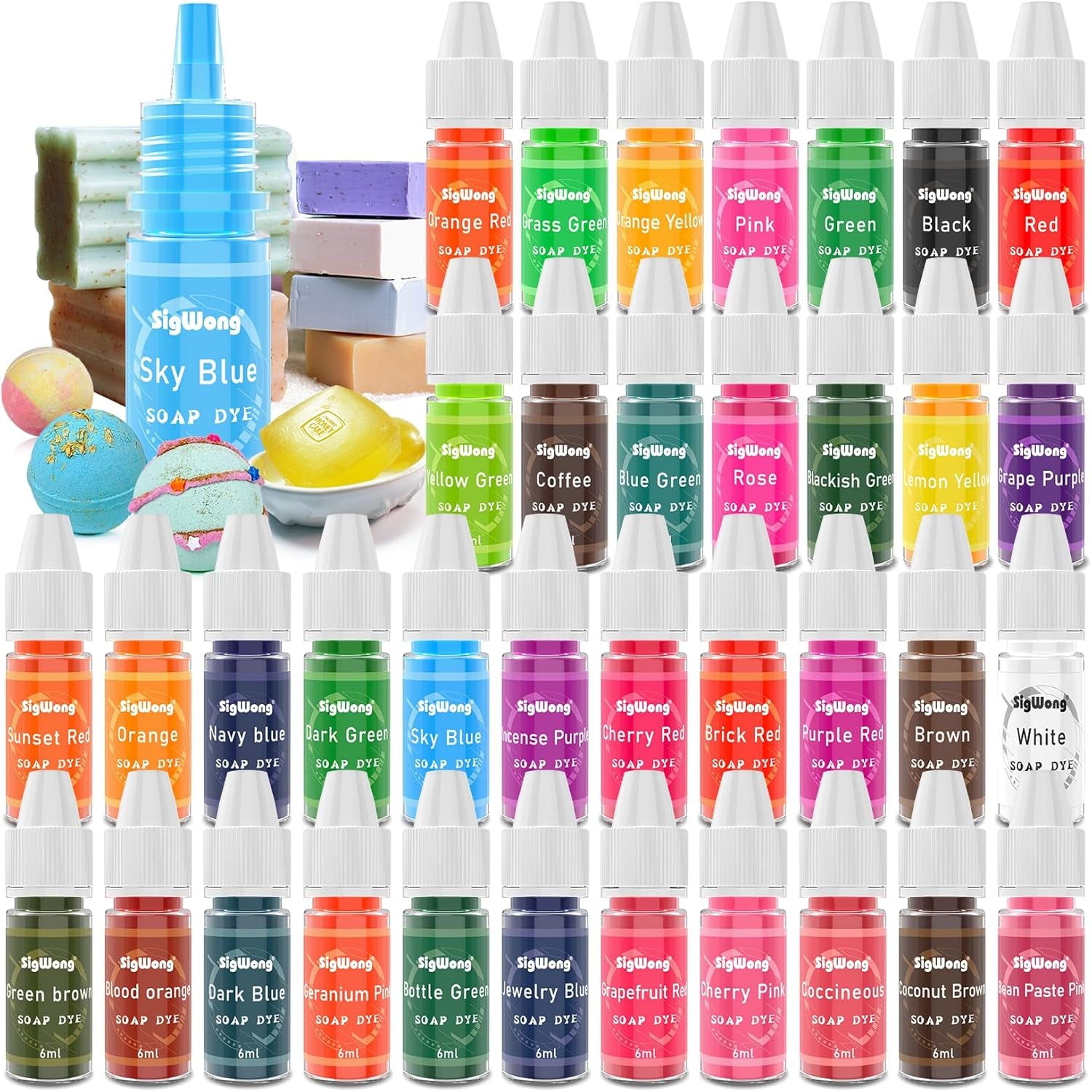 Bath Bomb Soap Dye - 36 Colors Concentrated Food Grade Skin Safe Liquid Based Colorant Vibrant Rainbow Coloring for Making DIY, Supplies Kit, Salt Crafting