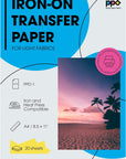 Inkjet Premium Iron-On White and Light Colored T Shirt Transfers Paper LTR 8.5X11” Pack of 20 Sheets (001-20)
