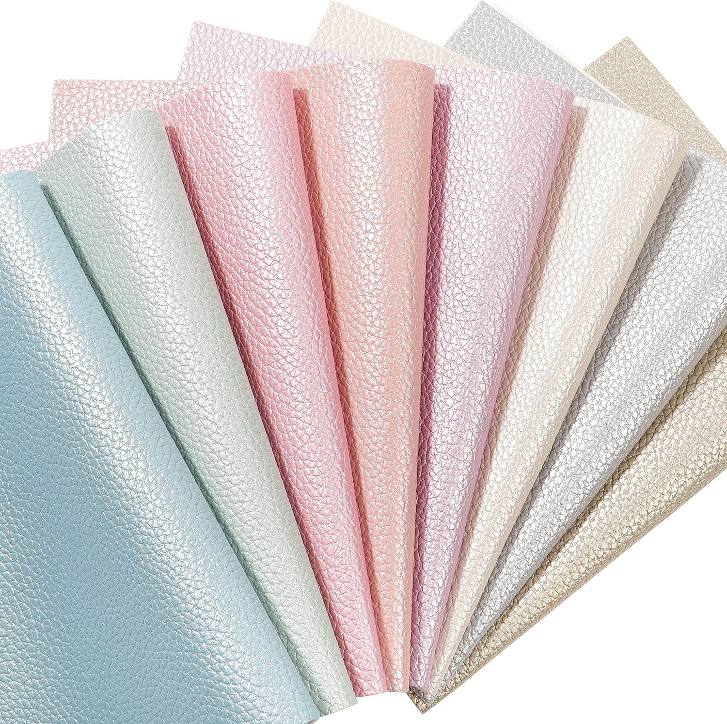 Shiny Pearl Faux Leather Sheets: Soft Pearl Lustrous Textured Metallic PU Synthetic Leather Fabric 8Pcs/Set 12X8 Inch for Bows Earrings Making DIY Craft (Light Color)