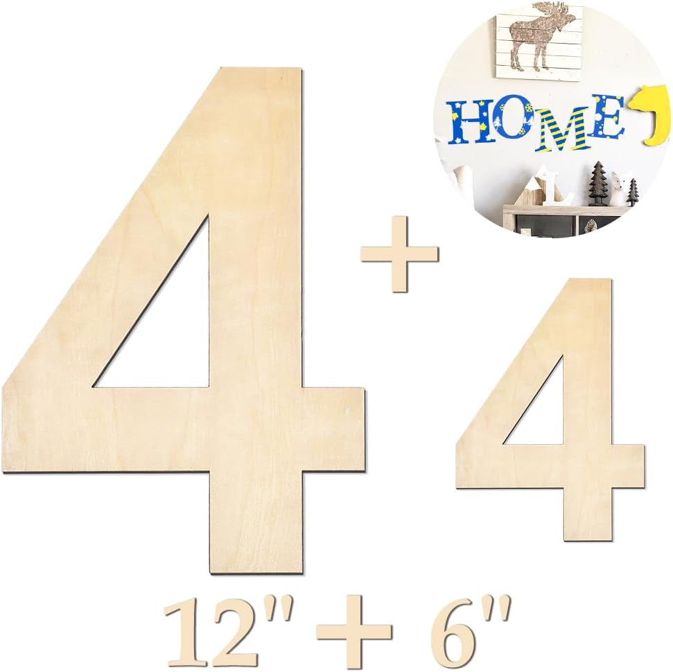 Large Wooden Number 5, Unfinished Wood Crafts Wood Numbers Letters for DIY Craft Projects, Birthday, Party, Wedding Decorations, Big Wooden Numbers 12 Inch and Small Wooden Numbers 6 Inch (2Pcs/Set)
