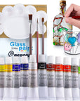 Stain Glass Paint Kit with 12 Colors, 3 Nylon Brushes, 1 Palette, Permanent Acrylic Enamel Painting Set to Create Translucent Arts on Transparent Wine Glasses, Enamel, Window and Glass