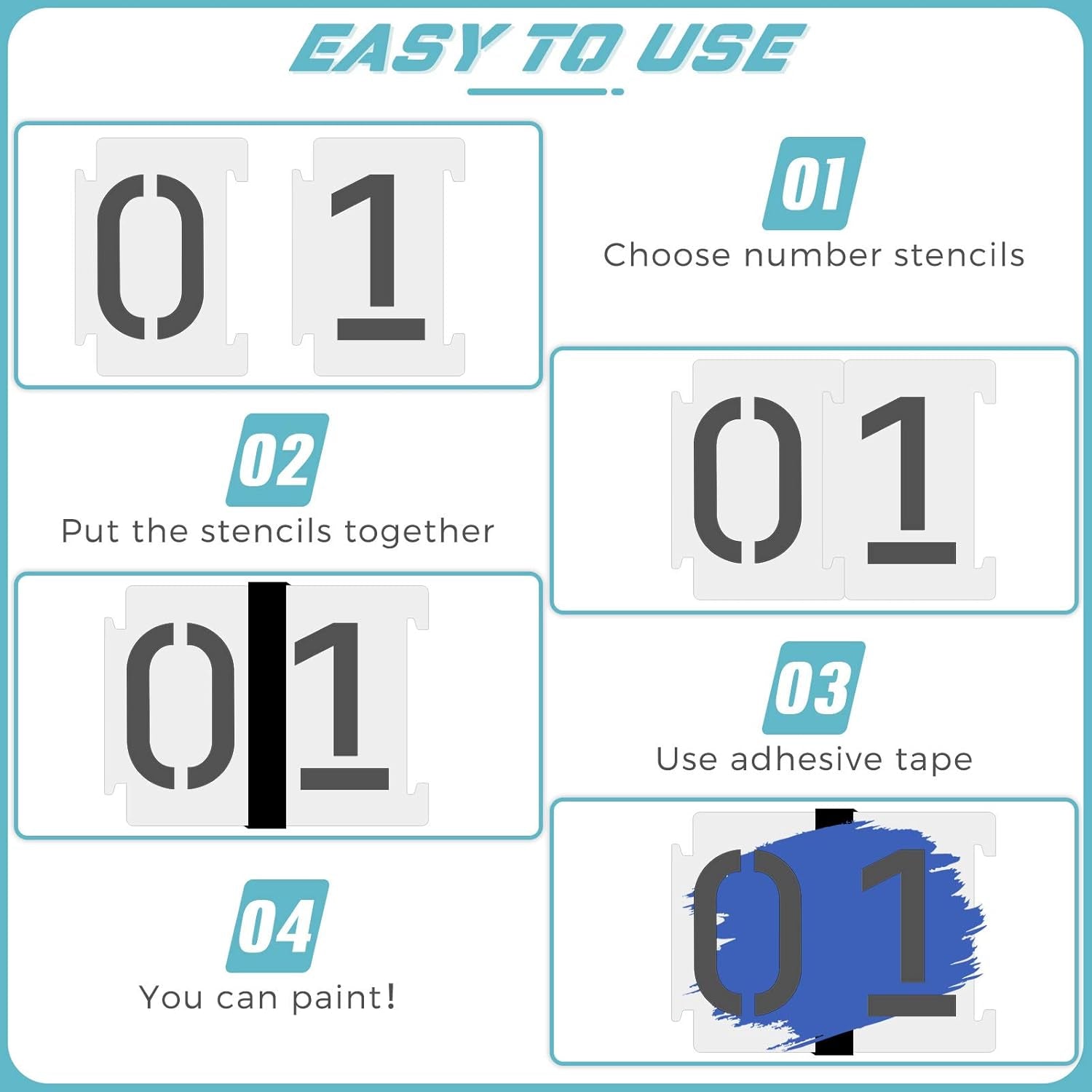 44 Pieces Curb Stencils Kit for Address Painting, Including 40 0-9 Curb Number Stencils, 4 Inch Tall, 4 Pieces of Each, Adhesive Tape, 3 Pairs Gloves, Reusable Plastic Numbers for Road Wood Chalkboard