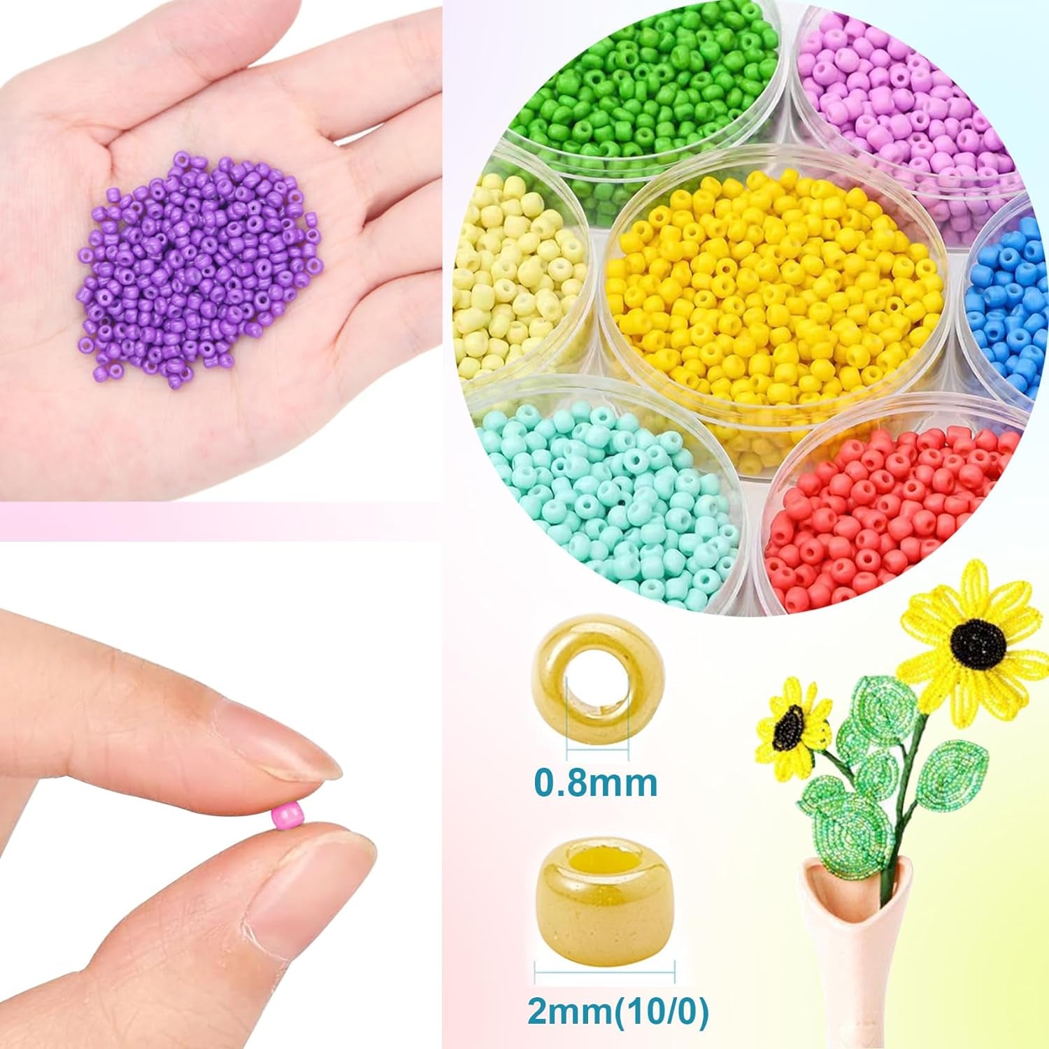 57600Pcs 2Mm Glass Seed Beads Small Craft Beads for DIY Bracelet Necklaces Crafting Jewelry Making Supplies with Beading Needles Elastic Strings (144 Colors, 400Pcs per Color)
