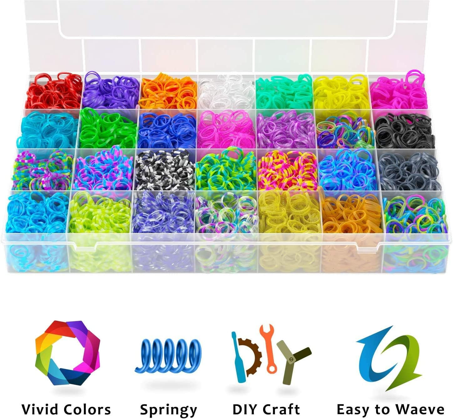 11,900+ Rubber Band Bracelet Refill Kit - 11,000 Premium Loom Bands in 28 Bright Colors, 600 S-Clips, 200 Beads, 30 Charms, 52 ABC Beads - Loom Bracelet Making Kit in a Huge Giftable Case