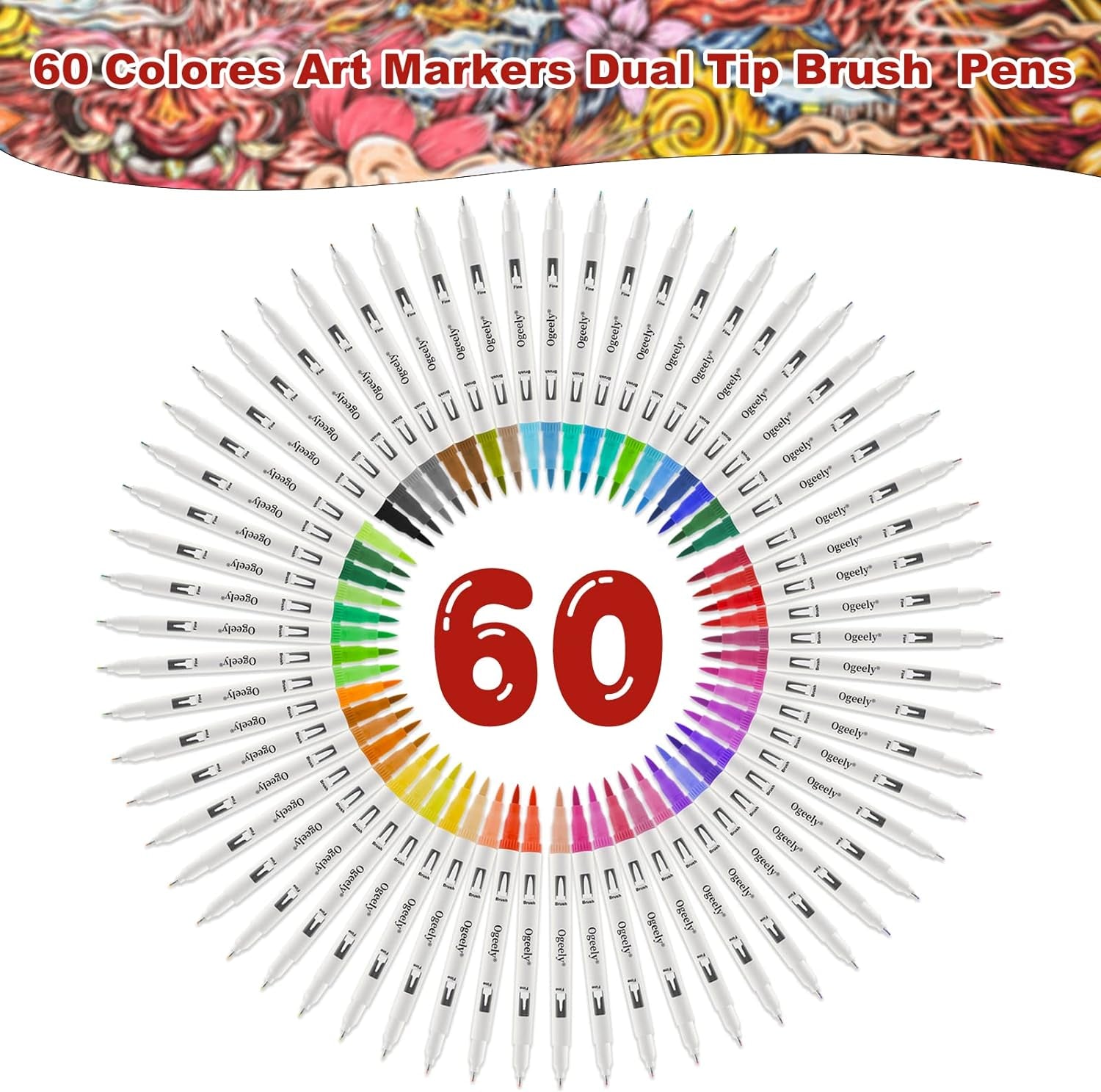 Art Markers 60 PCS Dual Brush Pens for Coloring, Colored Marker Pen Set with Fine & Brush Tip Art Supplier for Kids Adults Drawing, Journaling Note, Coloring Books…