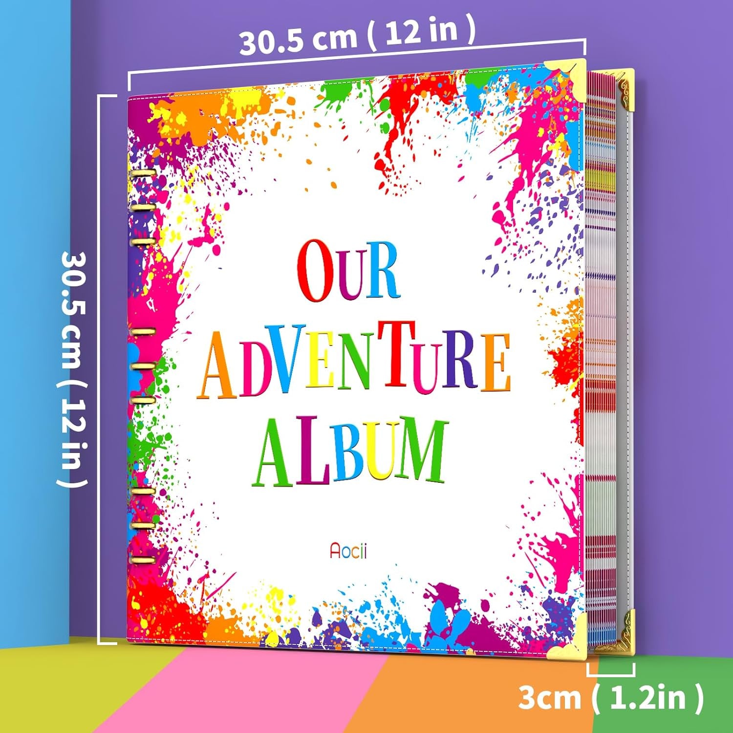 Scrapbook Photo Album, 12" X 12" Extra Large Size, PU Leather Cover, Memory Book for Anniversary, Wedding, Travelling, Baby Shower, Etc, Luxury Hardbound Edition, with Gift Box