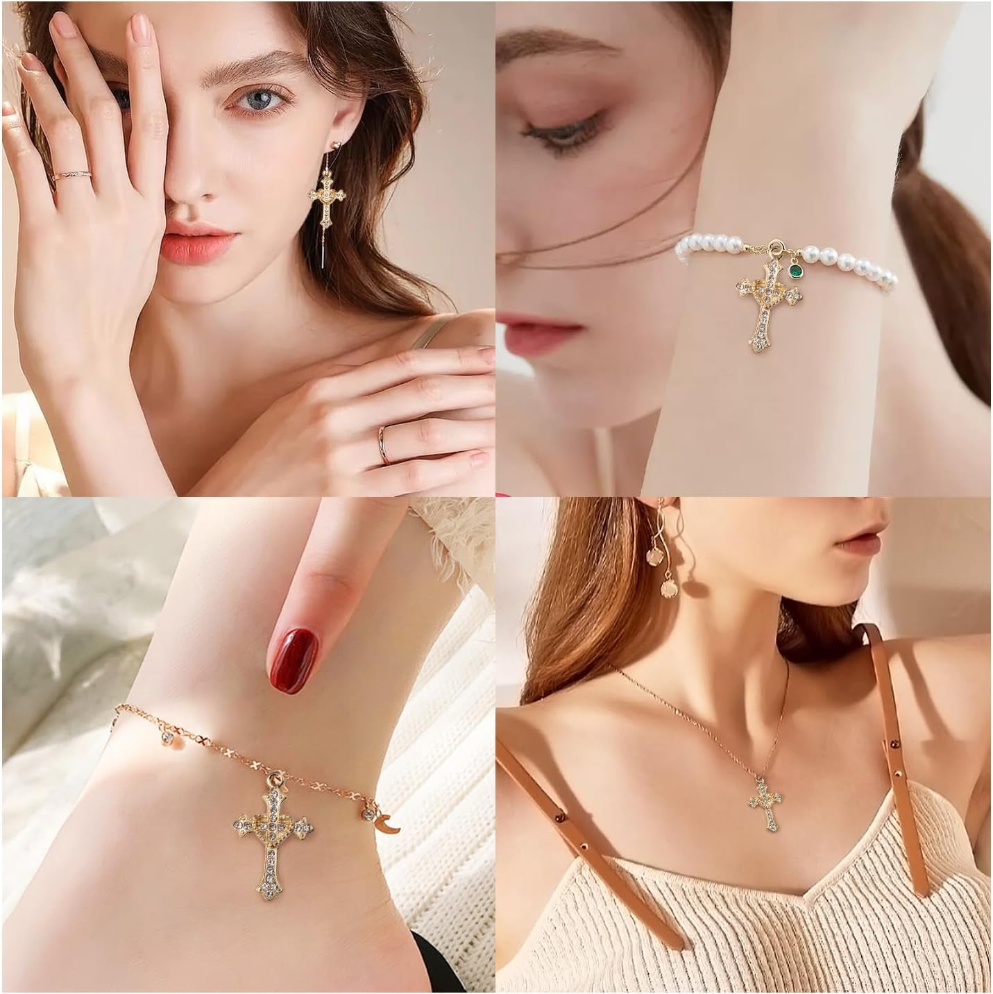 Cross Charms Rhinestone Alloy Cross Pendants Beads 40 Pcs Link Religious Virgencita Charms Small Crosses for Bracelets Jewelry Making Rosary Necklaces Earrings DIY Crafts