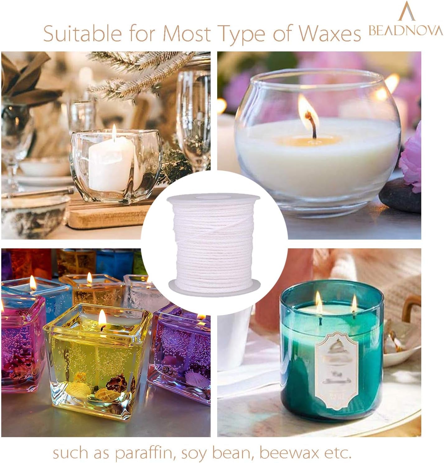Braided Candle Wick Spool 200 Ft Cotton Candle Wick Roll Core Braided Wick for Candle Making and Candle DIY (61M/67Yard/200 Foot)