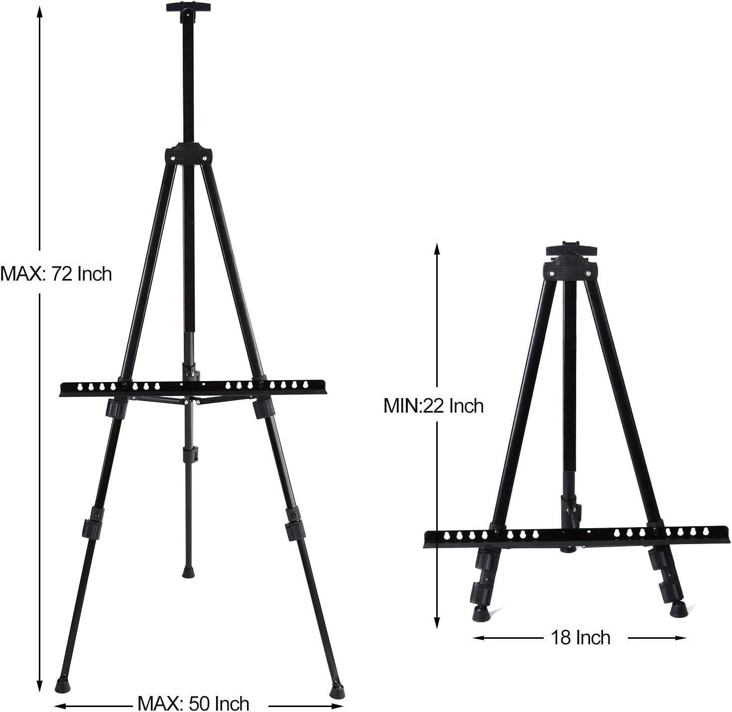 72 Inch Tall Folding Easel Stand for Display, Aluminum Metal Tripod Art Easel Adjustable Height from 22 to 72 - Instant Poster Easels for Painting Canvas - Floor Standing Easel, Black with Bag