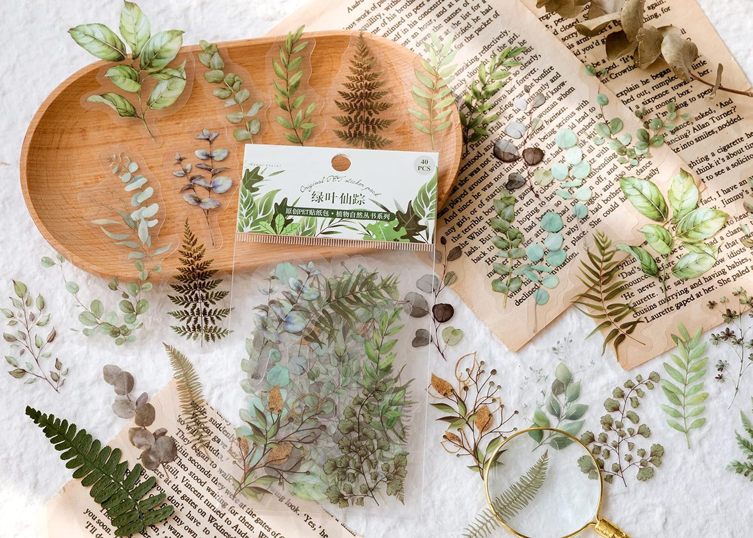 Botanical Stickers Set (320 Pieces) Pressed Flower Resin Decals Transparent Daisy Tulip Eucalyptus Leaf Mushroom Journaling Sticker for Scrapbook Card Making Junk Journal Bullet Journal Planner