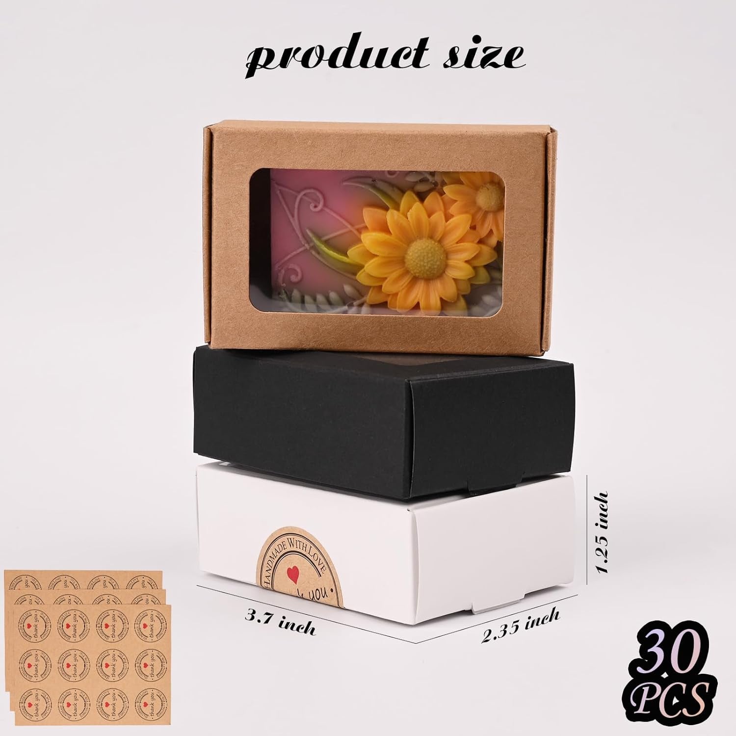 30 Pcs Soap Boxes for Homemade Soap,3.54 X 2.36 X 1.2 Inch Soap Boxes with Window,3 Colors Kraft Soap Packaging Boxes Supplies