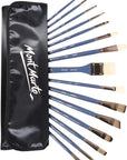 Premium Paint Brush Set 15 Piece, Includes 15 Different Brushes in a Roll Case with Magnetic Closure, Suitable for Watercolour, Acrylic and Oil Painting